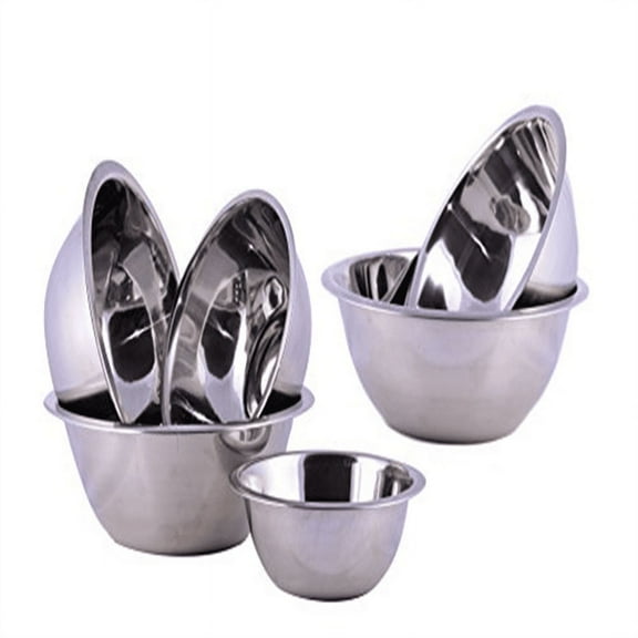 Stainless Steel Set of 6 Pieces Kitchen Mixing Bowls, High Quality, Fine Dining, Mirror Finish, Flat Base, Curved Lips, Prep Bowls, Size 3/4 Qt, 1 Qt, 1.5 Qt, 2 Qt, 3 Qt, 5 Qt Cuissentials