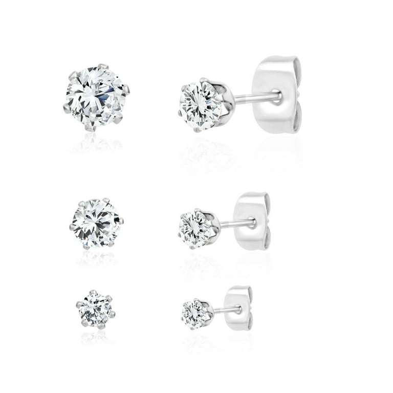 Sterling Silver 5mm CZ Studs and Hinged Hoop Earrings Set Sterling Silver 5mm CZ Studs and Hinged Hoop Earrings Set
