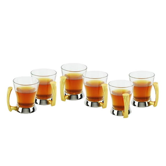 Stainless Steel Set of 6 Tea/Coffee Cups with Beautiful Two Tone Gold Handle Design