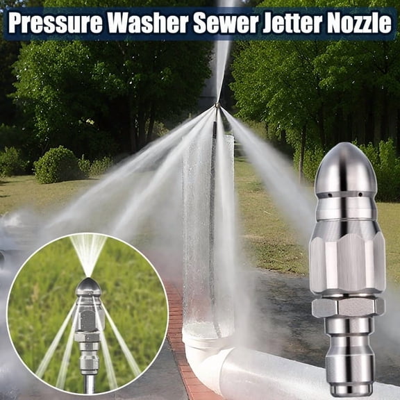 Stainless Steel Sewer Nozzle Set, High Pressure 1-Front 6-Rear Jets Pipe Cleaning Nozzles for Drain Clearing Pressure Washer Professionals Home Maintenance