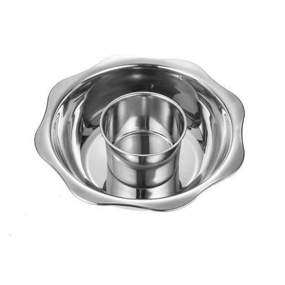 Stainless Steel Shabu Shabu Hot Pot Pot with Divider for Induction Cooktop Gas Stove (32cm, Without Cover)