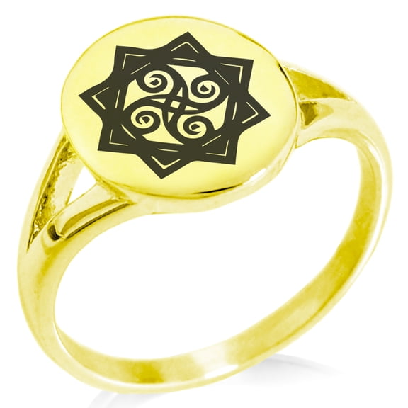 Stainless Steel Shadow Magic Rune Minimalist Oval Top Polished Statement Signet Ring