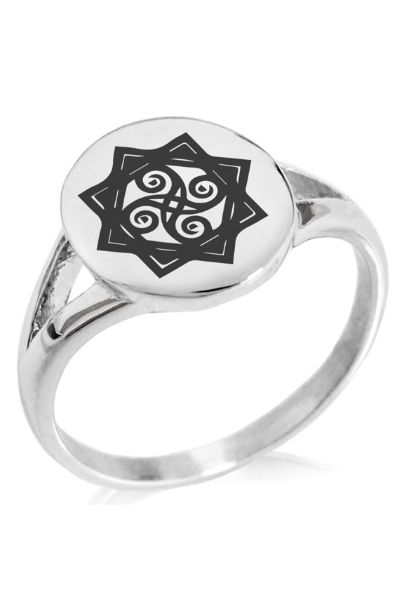Stainless Steel Shadow Magic Rune Minimalist Oval Top Polished Statement Signet Ring
