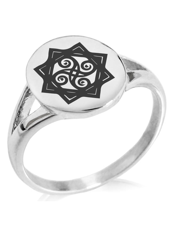 Stainless Steel Shadow Magic Rune Minimalist Oval Top Polished Statement Signet Ring