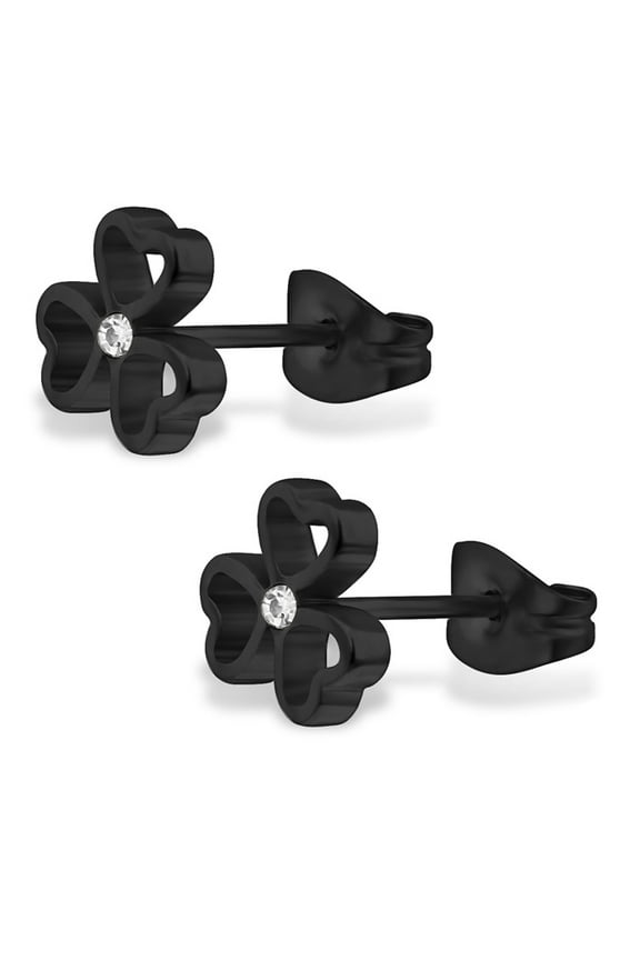 Stainless Steel Shamrock Floral Love Heart Crystal Stud Post Button Earrings