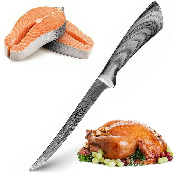Stainless Steel Fishing Knife,7inch Damascus Laser Boning Knife Professional Kitchen Fillet Knife for Fish