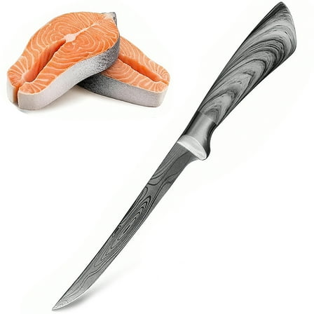 Stainless Steel Fishing Knife,8inch Damascus Laser Boning Knife Professional Kitchen Fillet Knife for Fish