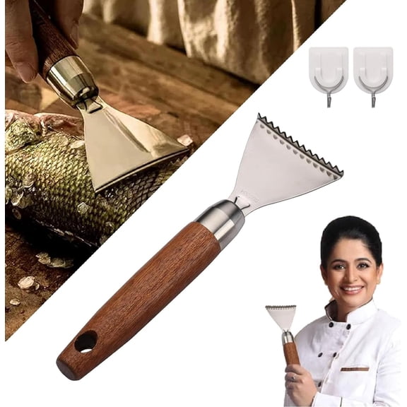 Stainless Steel Sharp Durable Fish Scale Remover, 304 Stainless Steel Fish Scale Remover, Portable Cordless Kitchen Fish Scaler, Fish Cleaning Tools for Chefs and Home Chefs (Brown*1pc)