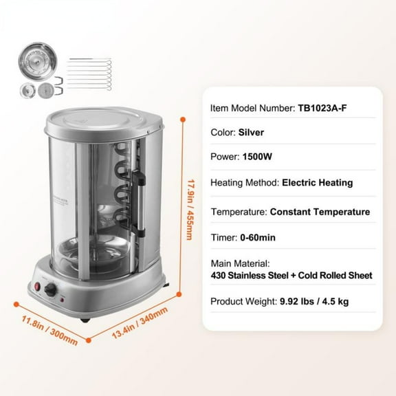 Stainless Steel Shawarma Grill Machine Vertical Gyro Rotisserie Doner