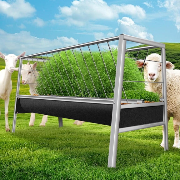 Stainless Steel Sheep Trough 2-in-1 Livestock Feeder with Rubber Trough, Hay Rack & Feed Water Trough, Rust-Resistant, 77gal, for Goats Sheep, Indoor Outdoor Barn Pasture Use