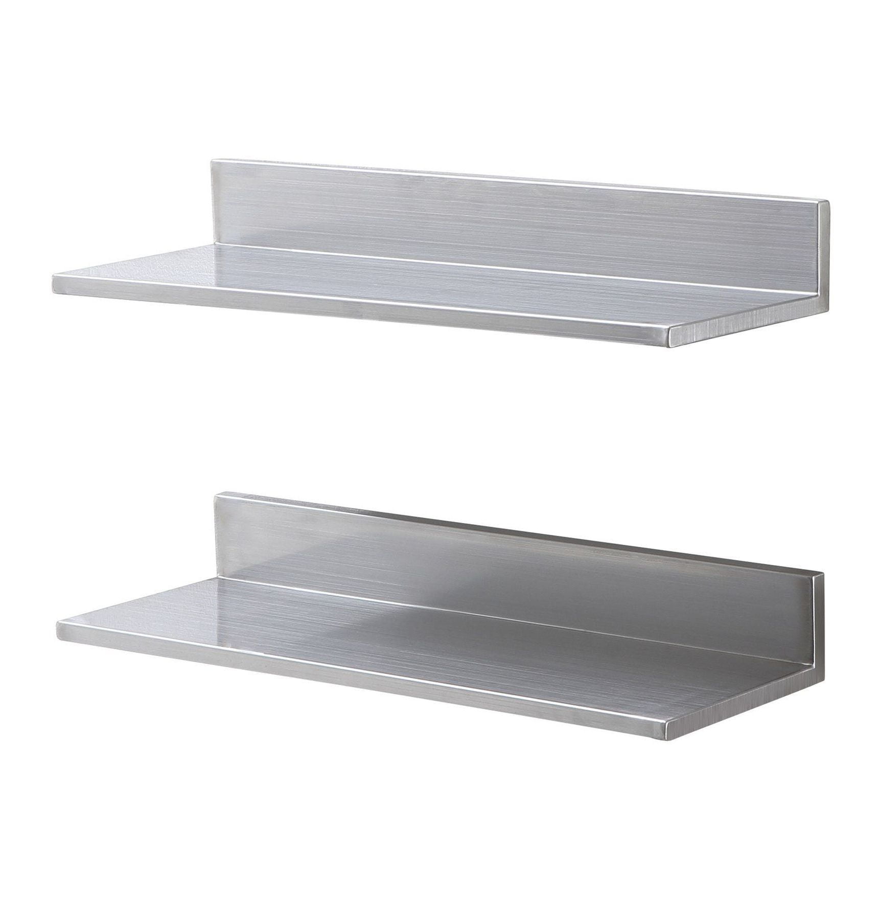 Stainless Steel Shelf 8.6" x 24", Wall Mounted Floating Shelves with Backsplash, 44 lbs Capacity, Heavy Duty Storage for Restaurant, Bar, Home (2 Pack)