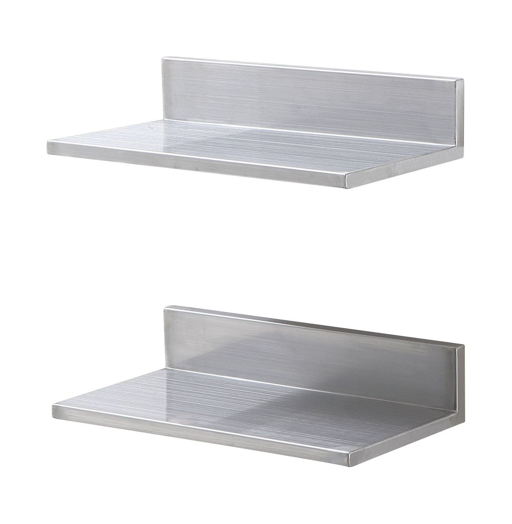 Stainless Steel Shelf 8.6x16 inch, Wall Mounted Floating Shelves with Backsplash - 44lbs Capacity - Restaurant, Bar, Home Storage (2 Pack)