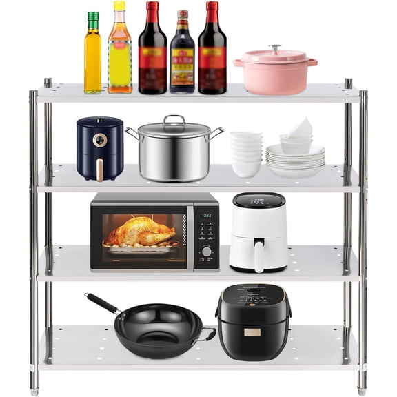 Stainless Steel Shelf Pantry Shelf Heavy Duty Kitchen Storage Rack, Metal Shelving Free Standing for Pantry, Kitchen, Garage, Retail, Adjustable Height (4Tier 60 * 19 * 60in)