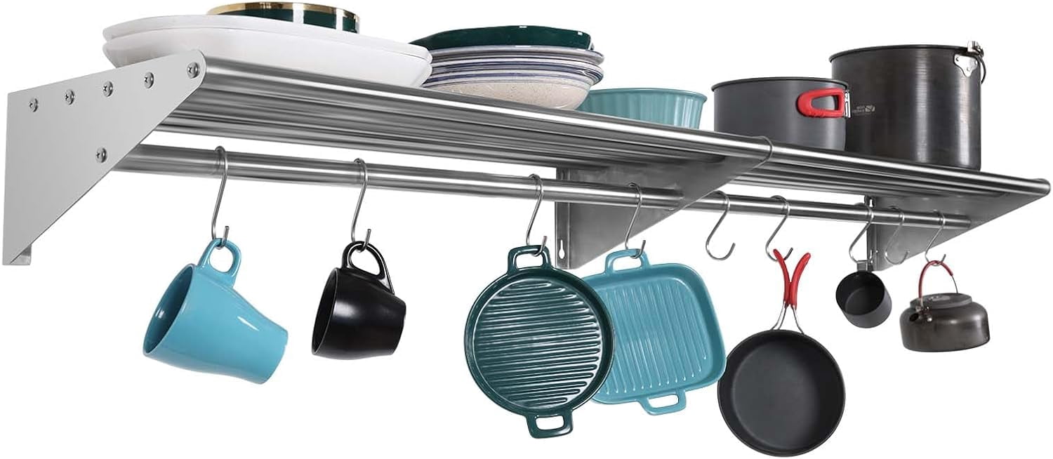 Stainless Steel Shelf Pot Rack with 9 S Hooks 12