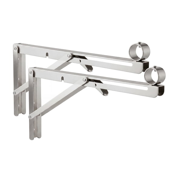 Stainless Steel Shelf Rod Brackets 19.7 Inch, Collapsible Wall Mounted Triangle Reinforced for 32mm Pole, Laundry Balcony Bathroom – Brushed Silver