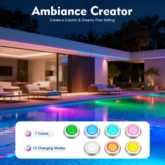 Stainless Steel Shell LED Pool Light, 54W AC 12V, 30 Fixed Beam Angle Waterproof Round Recessed Fixture, for Underwater Swimming Pool Illumination