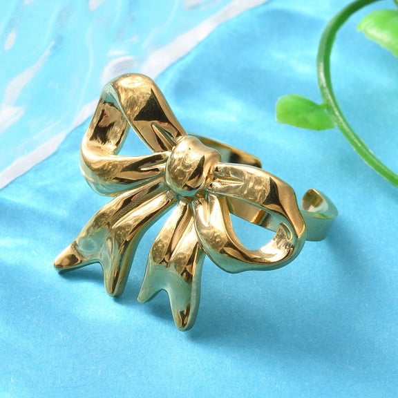 Stainless Steel Shell Rings Bowknot Real 18K golden Plated Inner Diameter: 17mm