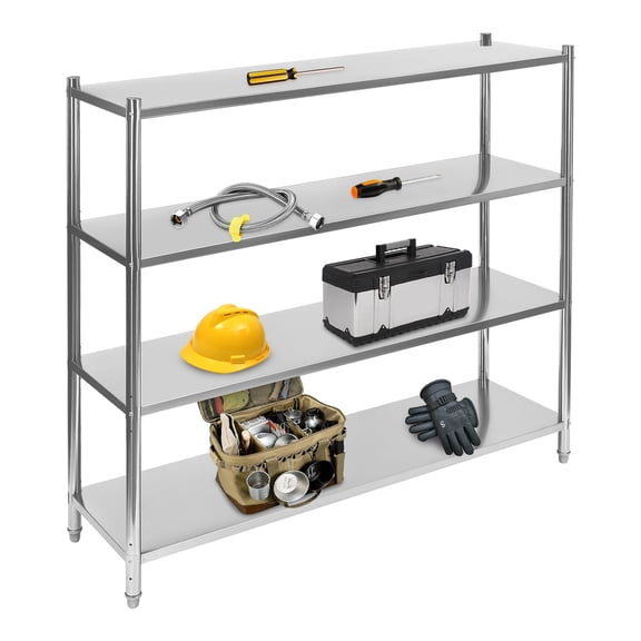 Stainless Steel Shelves, 4 Tier Freestanding Heavy Duty Storage Shelves for Kitchen Garage Office Restaurant Warehouse 61x18x59 in