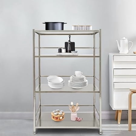 Stainless Steel Shelving 31.5x15.7x47.2 inch 4 Tier Adjustable Shelf Storage Unit, Heavy Duty Free Standing Mutifuctional Organizer Rack Shelf for Kitchen Commercial Office Garage