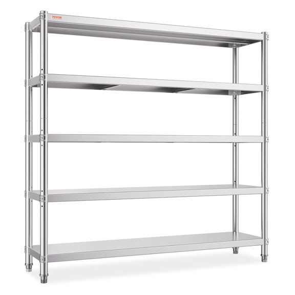 Stainless Steel Shelving Unit, Heavy Duty Storage Rack Organizer, For Garage Kitchen Pantry Basement, Adjustable Tiers Reinforced Crossbeam, Modern Industrial Style, Silver, One Piece
