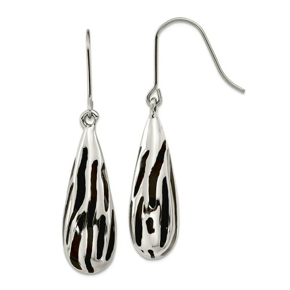 Stainless Steel Shepherd hook Black Resin Striped Polished Long Drop Dangle Earrings 35x9mm Wide Dangle Earring for Wome
