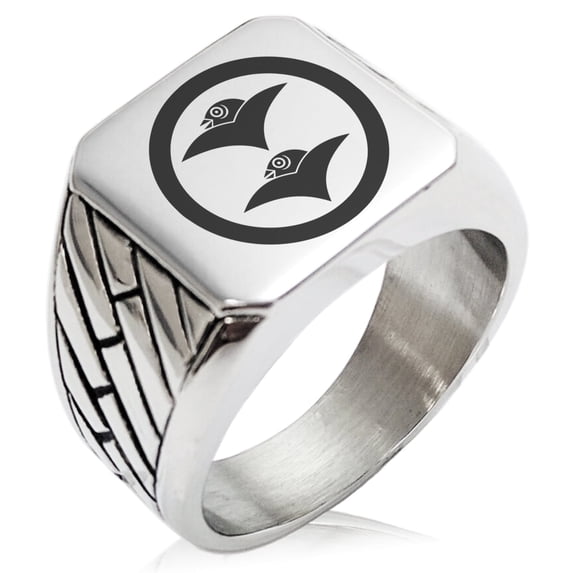 Tioneer Stainless Steel Shibata Samurai Crest Geometric Pattern Biker Style Polished Ring