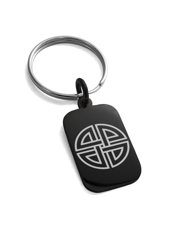Stainless Steel Shield Knot Viking Norse Rune Engraved Small Rectangle Dog Tag Charm Keychain Keyring