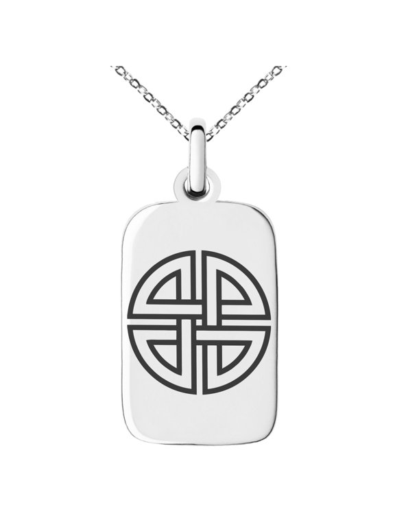 Stainless Steel Shield Knot Viking Norse Rune Engraved Small Rectangle Dog Tag Charm Pendant Necklace
