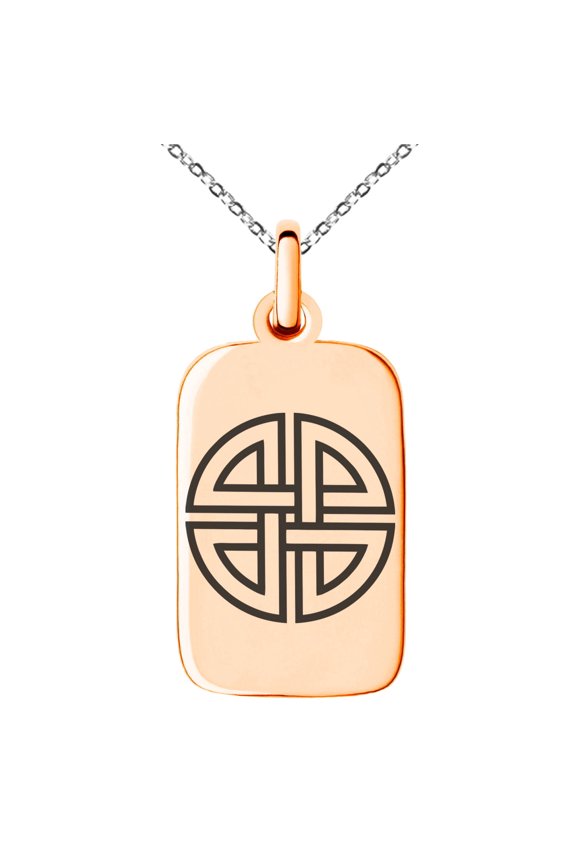 Stainless Steel Shield Knot Viking Norse Rune Engraved Small Rectangle Dog Tag Charm Pendant Necklace
