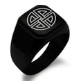thumbnail image 1 of Stainless Steel Shield Knot Viking Norse Rune Engraved Square Flat Top Biker Style Polished Signet Ring, 1 of 1