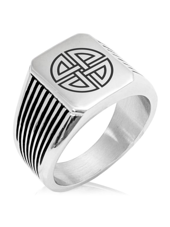 Stainless Steel Shield Knot Viking Norse Rune Needle Stripe Pattern Biker Style Polished Ring