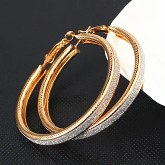 Stainless Steel Shiny Gold Rhinestone Crystal 5 cm Large Circle Hoop Earrings Charming Women Statement Hoops