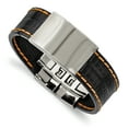 thumbnail image 1 of Stainless Steel Shiny Polished Plate Black with Orange Stitching Bracelet, 1 of 1