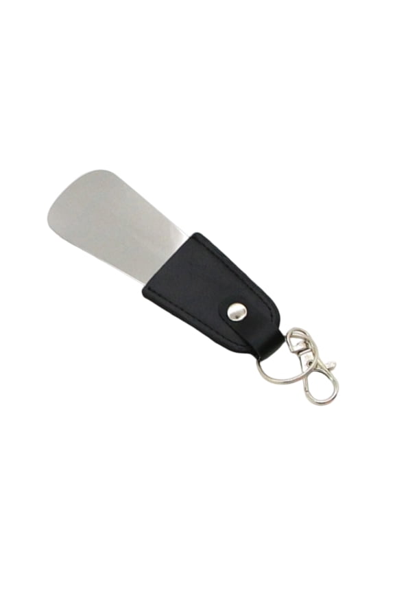Stainless Steel Shoe Horn With Leather Strap and Keychain Compact Portable Design For Travel Kids Elderly Footwear Aid