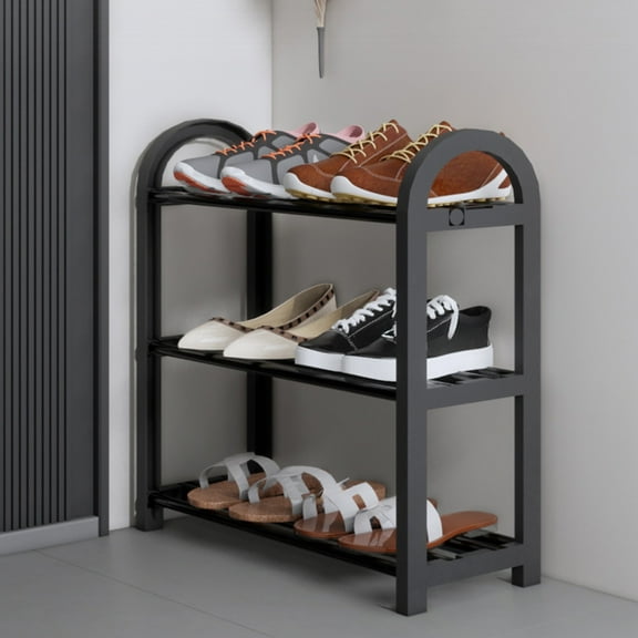 Stainless Steel Shoe Rack | 3-Layer High-Temperature Carbonized | Freestanding Black Organizer | Thickened Tubing | Polished Folded Edges | 46 x 45 x 19 cm | Entryway Storage