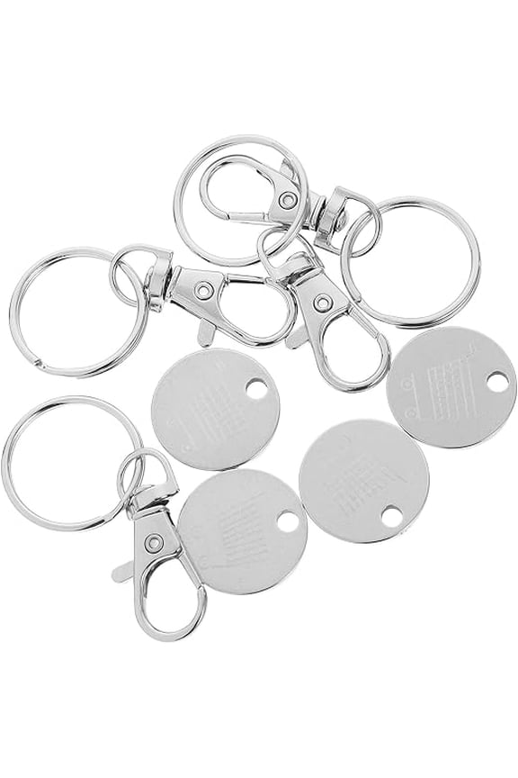 Stainless Steel Shopping Cart Keychain Set , Trolley Coin Holder with Mini Quarter Keyring, Portable Grocery Cart Token Key Fob Accessories for Supermarket(RL 4 PCS)