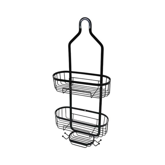 Stainless Steel Shower Caddy 3 Tier Over Shower Head Organizer with Soap Rack Towel Hooks Adhesive Mount Bathroom Storage (Black)