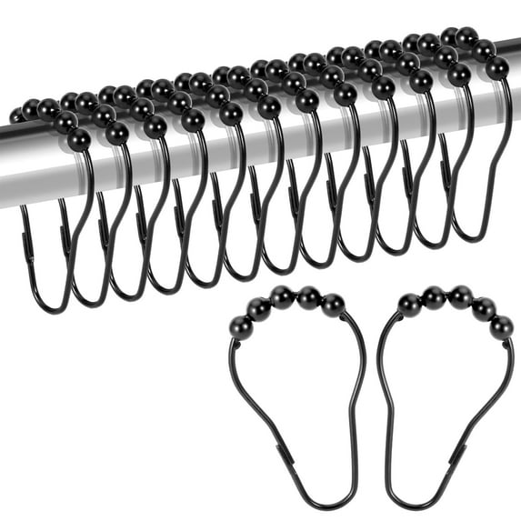 Stainless Steel Shower Curtain Hooks for Bathroom, Bathroom Shower Rod Decoration Rings with Easy Glide for Shower Rods, 20 Pack, Black