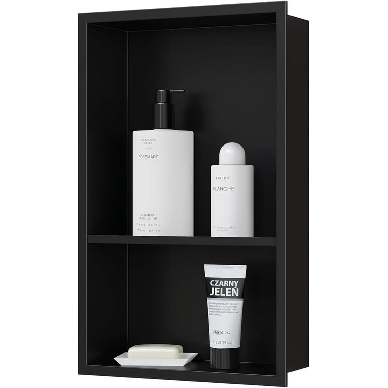 Stainless Steel Shower Niche 12x24 Inch – Matte Black Recessed Wall Soap Niche, No Tile Needed, Single Shelf
