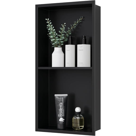 Stainless Steel Shower Niche 24" X 12", No Tile Needed Wall Niche Double Shelves, Recessed Shower Shelf for Bathroom Storage, Matte Black