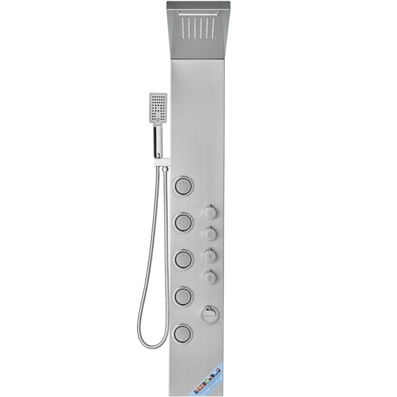 Stainless Steel Shower Panel System - 4 Shower Modes (Rainfall, Waterfall, Massage Jets) with 59" Handheld Shower Head, Wall-Mounted Luxury Shower Tower for Spa Experience