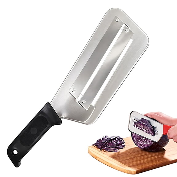 Stainless Steel Shredder Knife, Double-Layer Multifunctional Vegetable Cutter, Cabbage Shredder & Slicer, Sharp Julienne Grater, Easy Clean Durable Kitchen Tool (Black, 1PC)
