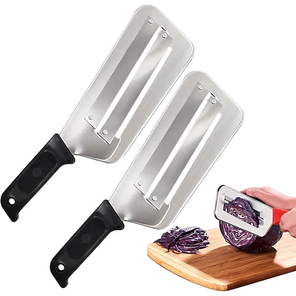 Stainless Steel Shredder Knife, Double-Layer Slicer Multifunctional Vegetable Cutter Cabbage Slicer shredder, Sharp Blades Durable Julienne Cutter, Easy to Clean Grater (Black+Red, 2pcs)