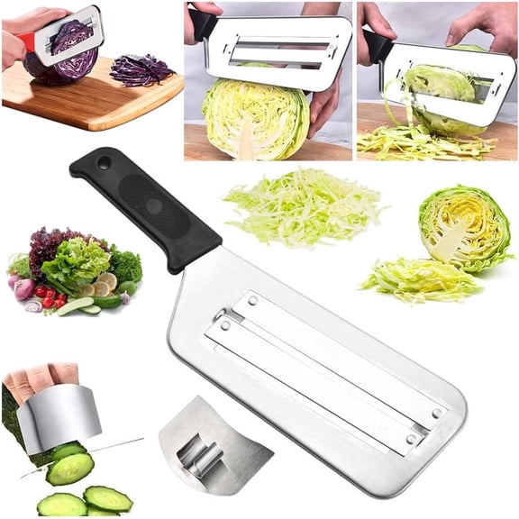 Stainless Steel Shredder Knife, Stainless Steel Dual Blade Julienne Cutter, Cabbage Chopper Shredder Slicer for Coleslaw, Grating & Shredding - Perfect for Coleslaw, Vegetables with Hook (Black)