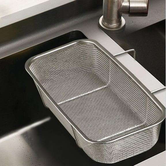 Stainless Steel Side Sink Drain Strainer Basket, Corner Hanging Sink Strainer Colander Drain Basket, Kitchen Sink Food Waste Filter and Vegetables Fruits Clean (Silver rectangle)