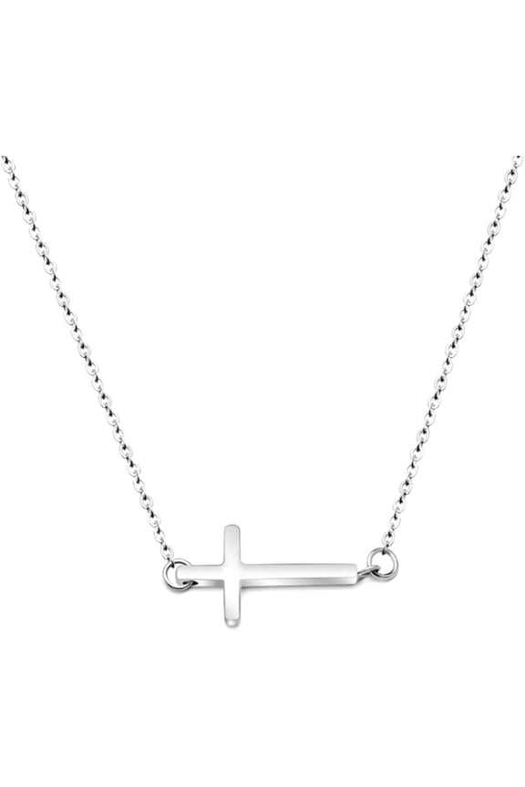 Stainless Steel Sideways Cross Christian Religious Prayer Collar Necklace