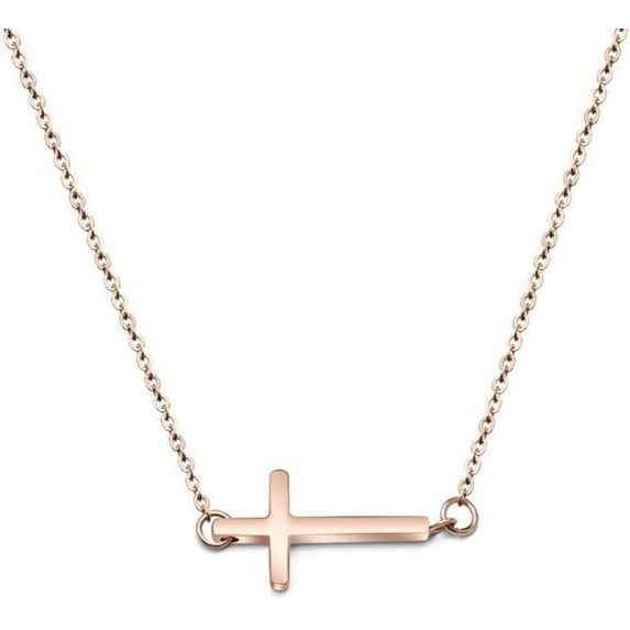 Stainless Steel Sideways Cross Christian Religious Prayer Collar Necklace