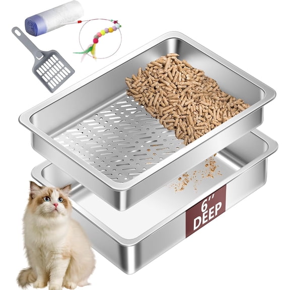 Stainless Steel Sifting Cat Litter Box for Pine Pellets XL 19.7" L x 13.8" W x 6" H