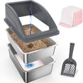 thumbnail image 1 of Stainless Steel Sifting Litter Box for Pine Pellet Litter, XXL Non-Clumping System with Lid for Large Cats, High-Sided, Anti-Leakage Design with Non-Stick Bottom, Dark Gray, 1 of 8