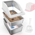 thumbnail image 1 of Stainless Steel Sifting Litter Box for Pine Pellet Litter, XXL Non-Clumping System with Lid for Large Cats, High-Sided, Anti-Leakage Design with Non-Stick Bottom, Silver Gray, 1 of 9